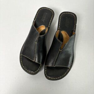 BORN Slip On Wedge Sandal Womens Size 9 Black Leather Open Toe Shoe W3195 Y2K